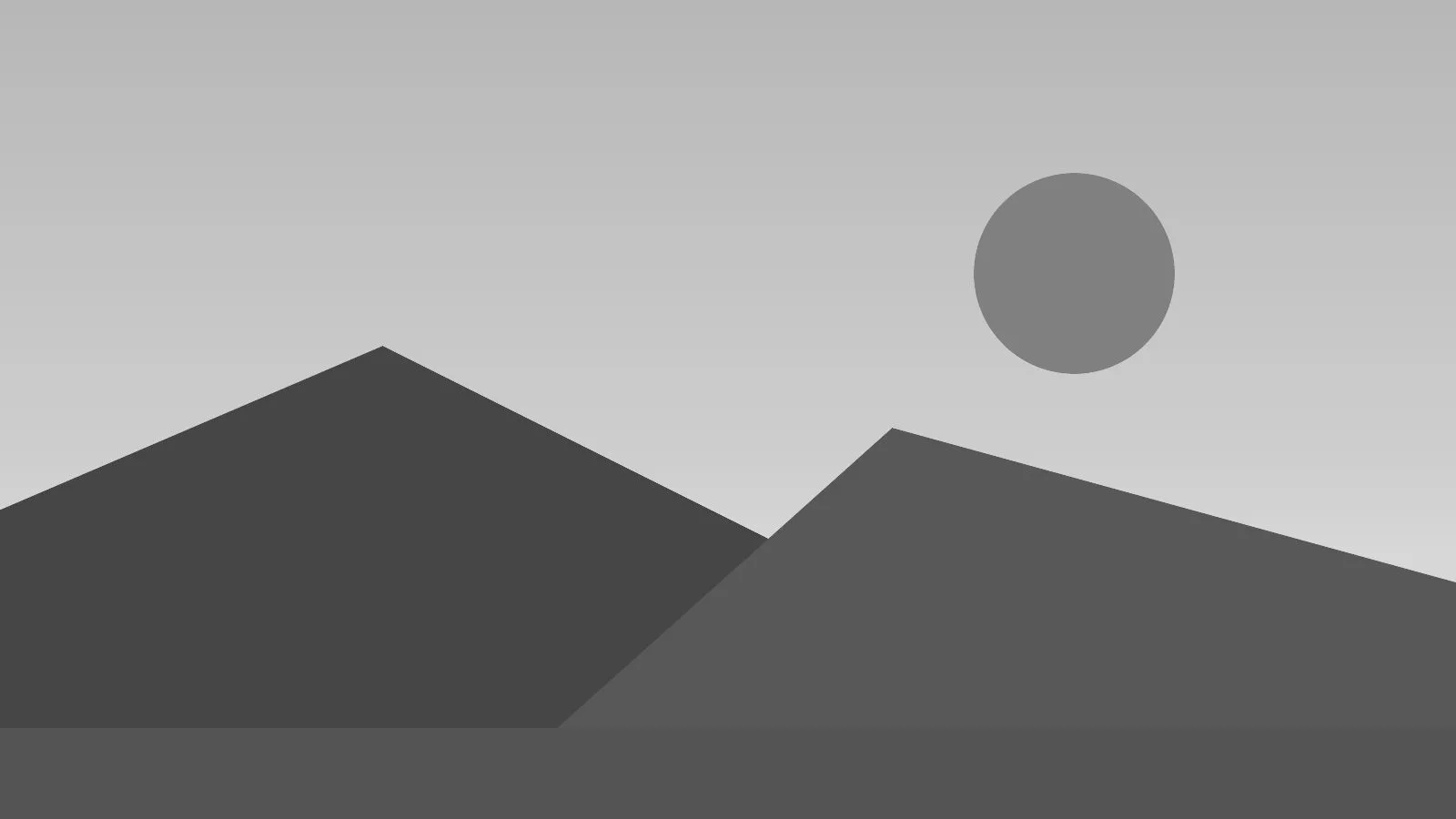 A drawn landscape in greys: hills, sun and lake